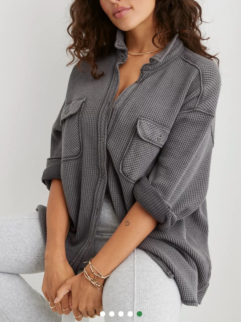 Aerie LumberJane Waffle Shirt Shacket Top Gray Size Medium